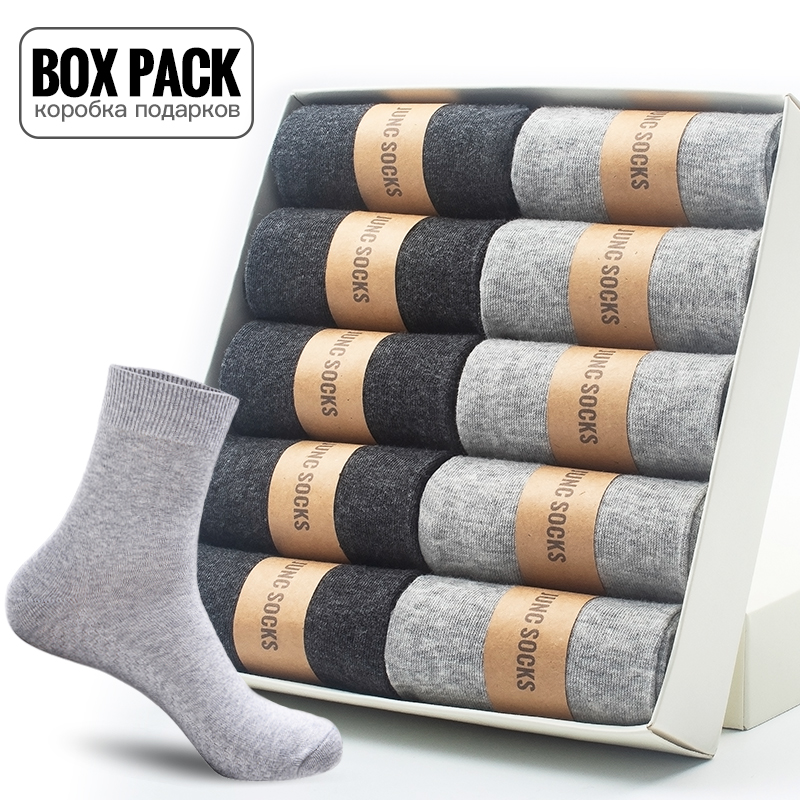 Cotton Crew Sock Pack - ボックスパックメンズ綿靴下 10 ペア/ボックス黒ビジネス男性靴下ソフト通気性夏冬男性少年のギフトサイズ EUR39-45