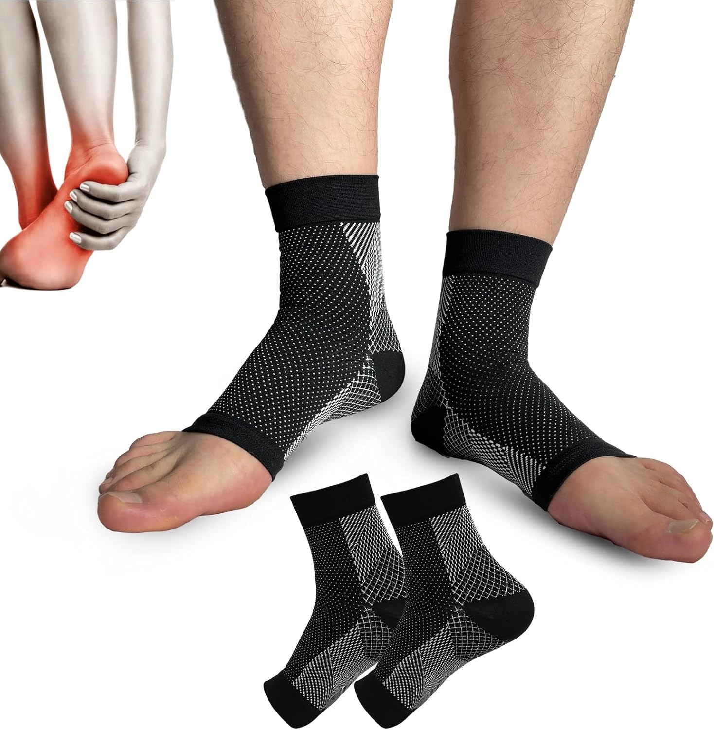 Ankle Brace Sock - 1組の神経障害用ソックス、足首圧迫スリーブ、鎮静緩和圧迫ソックス20-30 mmHg、足首サポートスリーブ