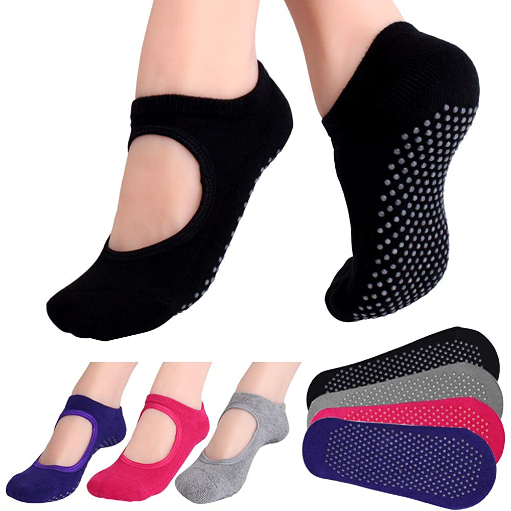 No Show Sock Women - バックレスノンスリップフィットネスピラティスソックス綿女性スポーツヨガソックスバレエダンススリッパ裸足靴下ワークアウトジム用