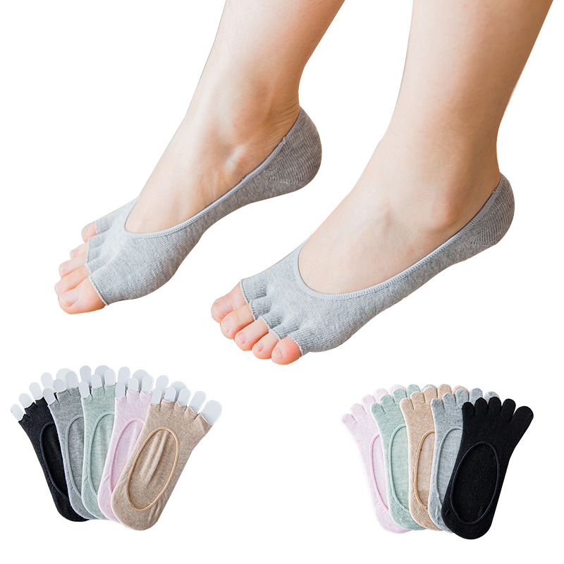 Invisibility Sock Loafer - レディースオープントゥ目に見えない 5 本指靴下無地浅い口分割つま先靴下純粋なコーマ綿つま先なしローファーライナー