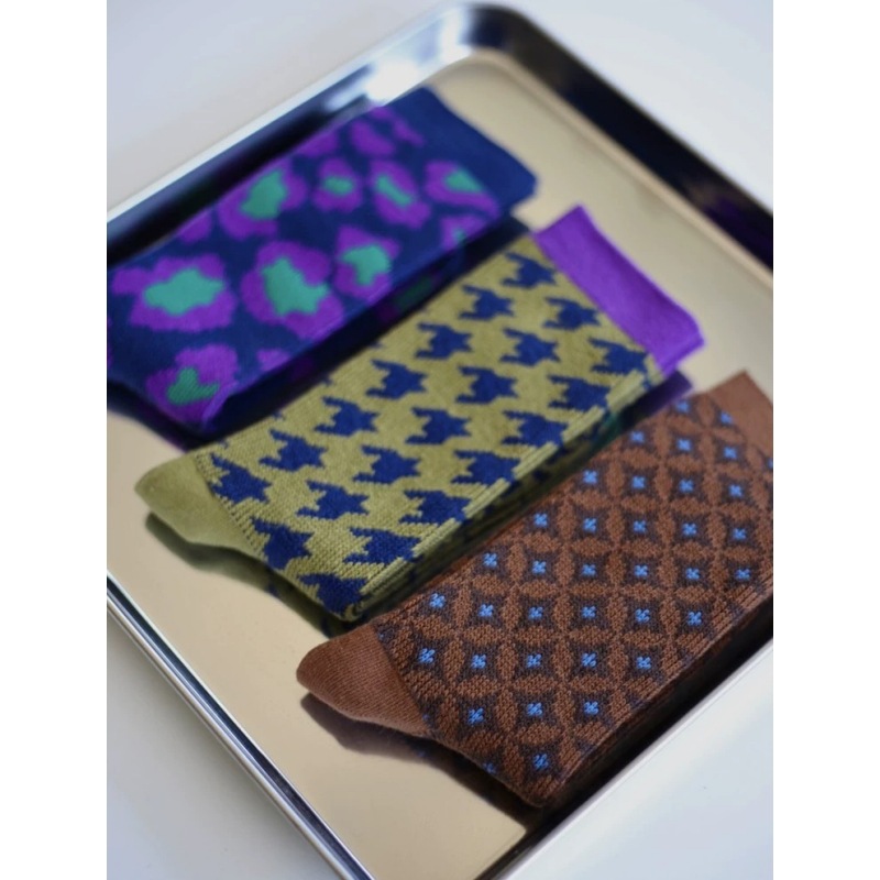 Cotton Crew Sock Pack - 女性用クルーソックス ミッドカーフソックス 2 パック スタイリッシュなブルー グリーン