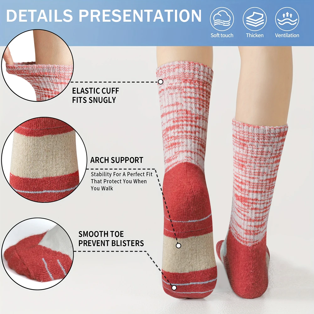 5 組の女性用冬用ウールソックス厚手のサーマルソフトクルーソ - Wool Hiking Sock のレビューと価格