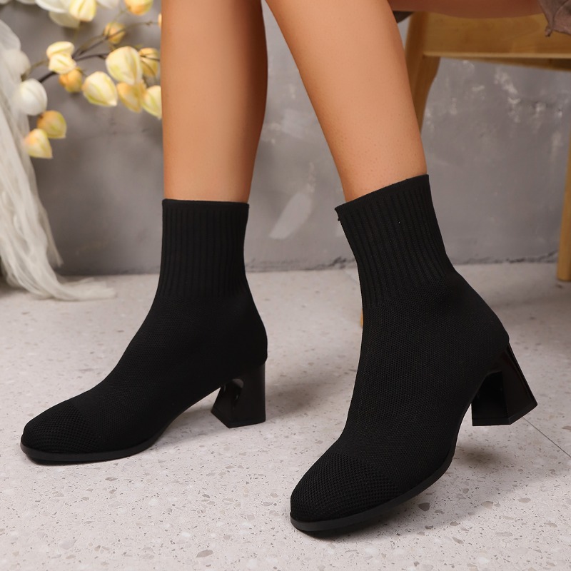 女性のアンクルブーツニットヒールハイヒール春秋と冬モデルベー - No Show Sock Women のレビューと価格