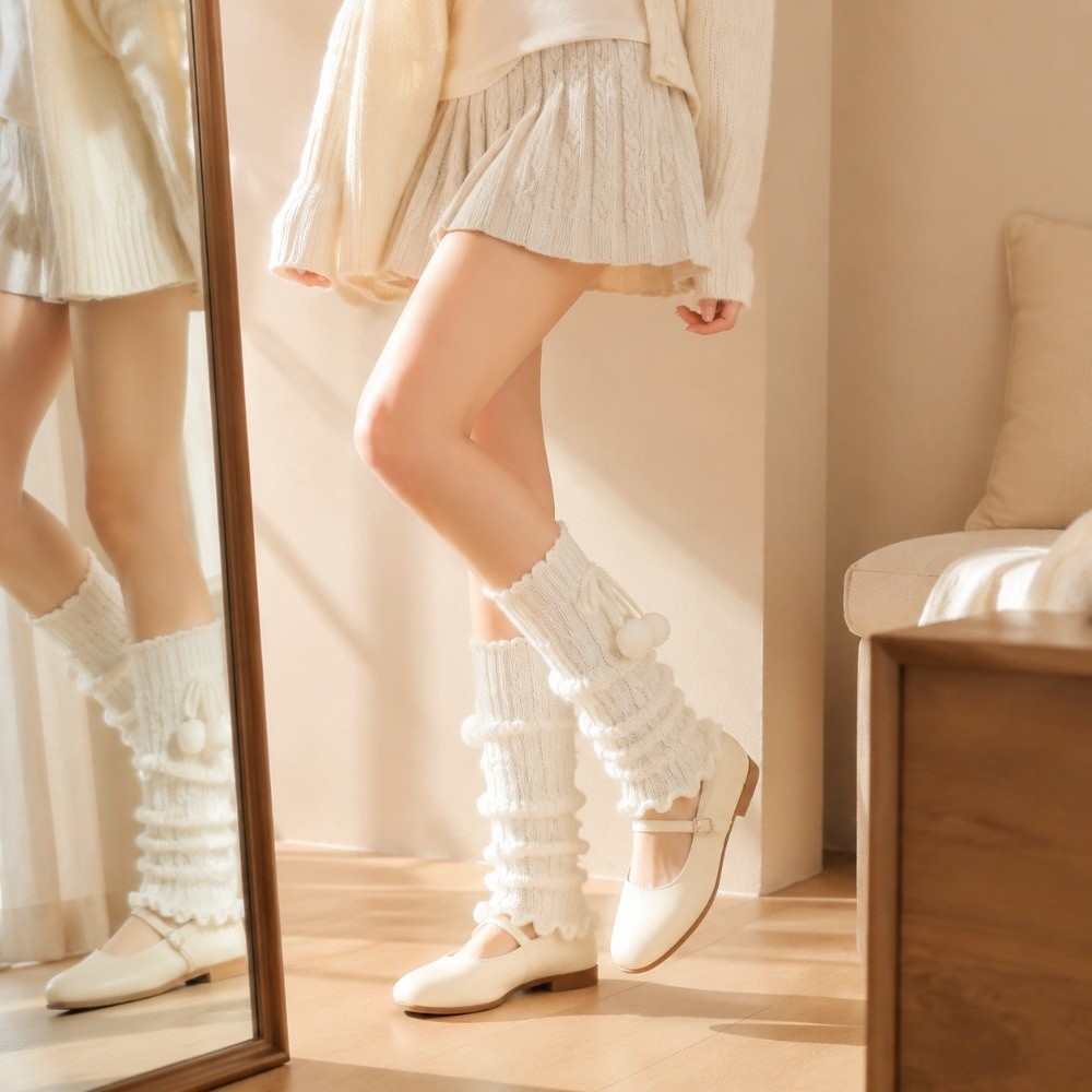 ニット製レッグウォーマー、フリルエッジ、ケーブルニット柄、ブ - Boot Sock Slouchy のレビューと価格