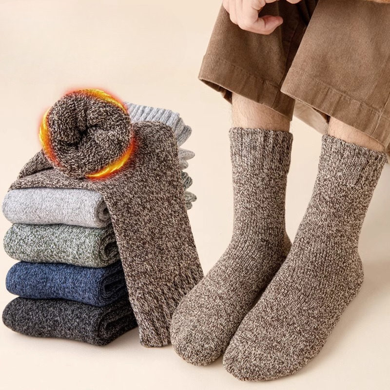 5足組無地柄メンズ・ボーイズ・ガールズ用ミッドカーフコットン - Thermal Sock Winter のレビューと価格