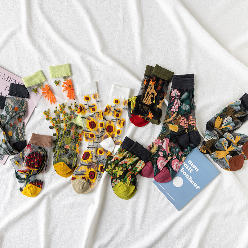 1/4 ペアレトロフラワー女性ガラスシルクソックス夏軽量通気 - Silk Sock Bamboo のレビューと価格