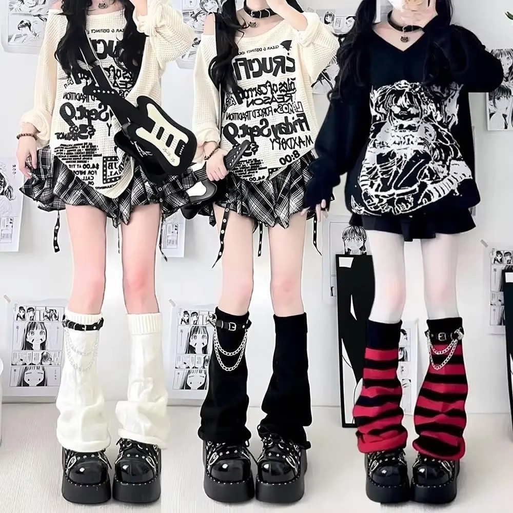 ゴシック系の原宿風ニットレッグウォーマー、ルーズなニットチェ - Boot Sock Slouchy のレビューと価格