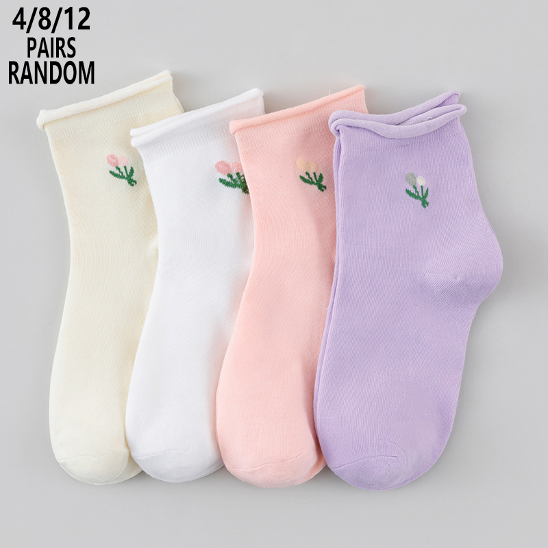 4/8/12 パック ランダム レディース 花柄ミッドカーフ - Cotton Crew Sock Pack のレビューと価格