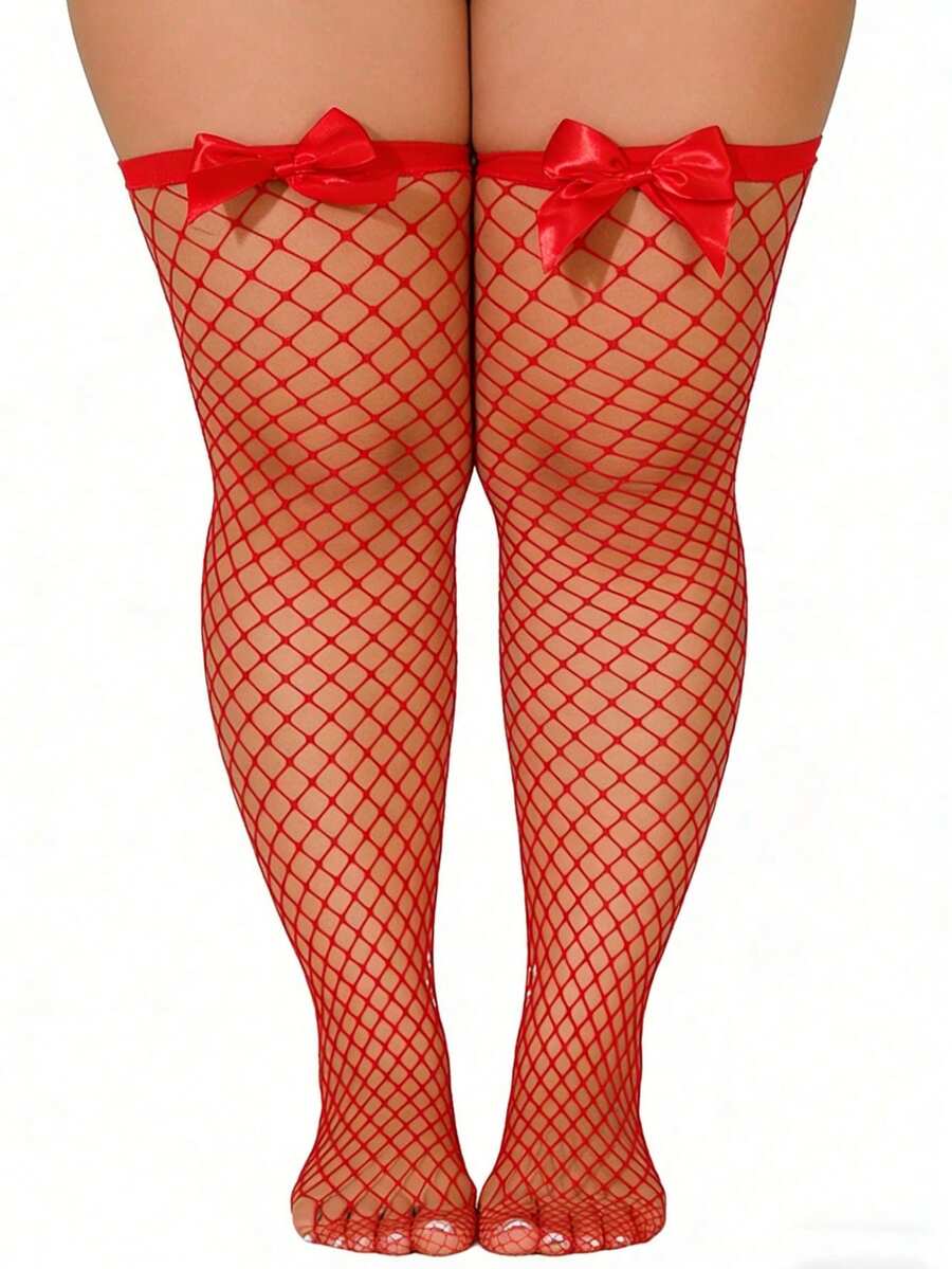 ボウデコレーションフィッシュネット太もも丈ストッキング、伸縮 - Fishnet Stocking Women のレビューと価格