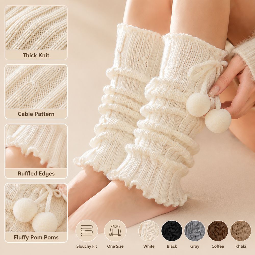 ニットレッグウォーマー フリルエッジ ケーブルニット柄 ゆっ - Boot Sock Slouchy のレビューと価格